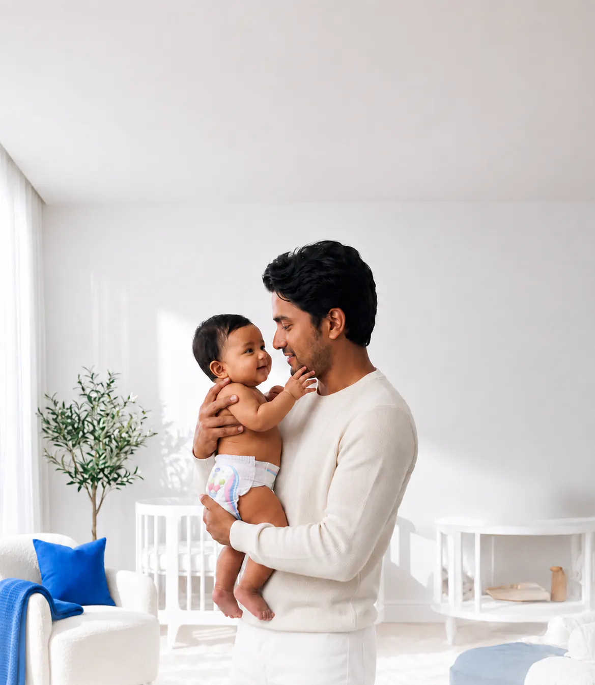 MamyPoko Pants first smiles creative showing a parent holding a baby